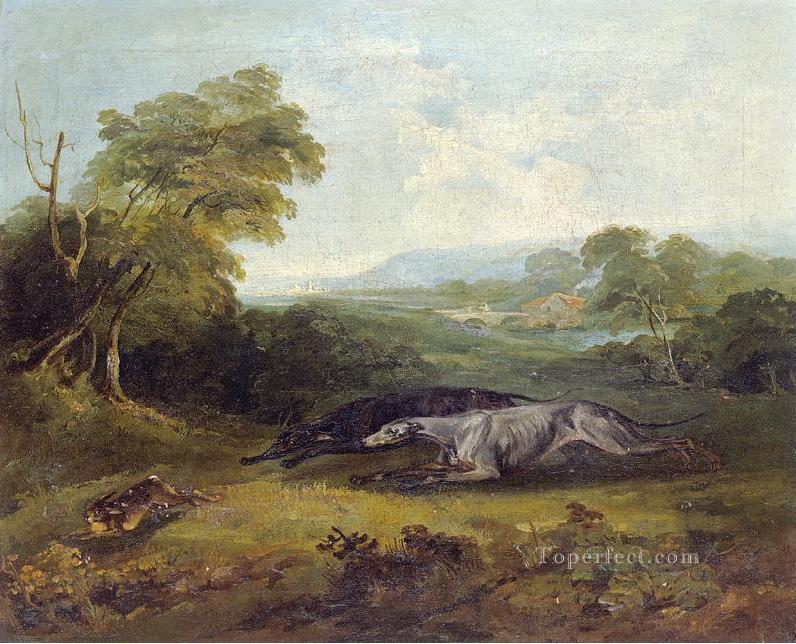 ソーントン大佐 2 匹の有名なグレイハウンド フィリップ・ライナグルの動物油絵